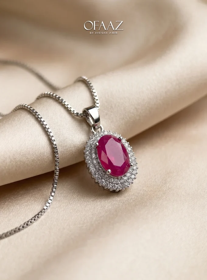 RUBY OVAL PENDANT | SILVER PINK