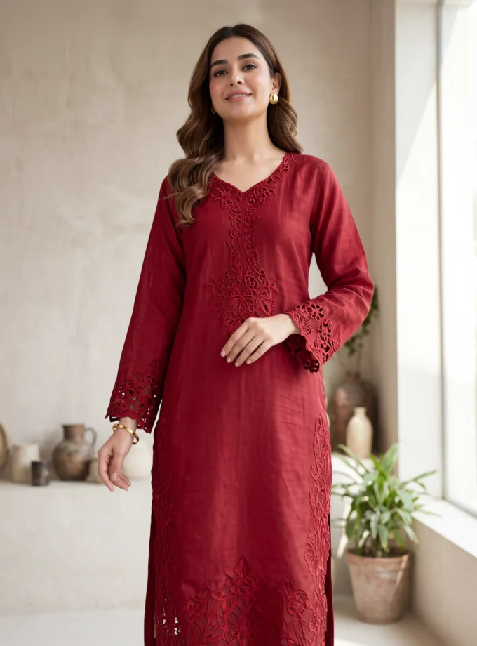 3 PIECE - EMBROIDERED TASSELED SILK SUIT