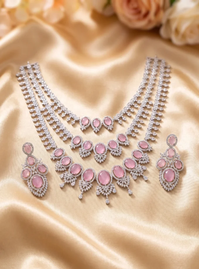 BLUSH OVAL BRIDAL SET | SILVER PINK