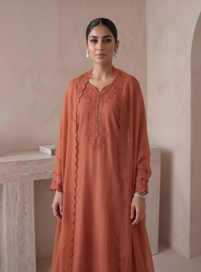 3 PIECE - EMBROIDERED TASSELED SILK SUIT
